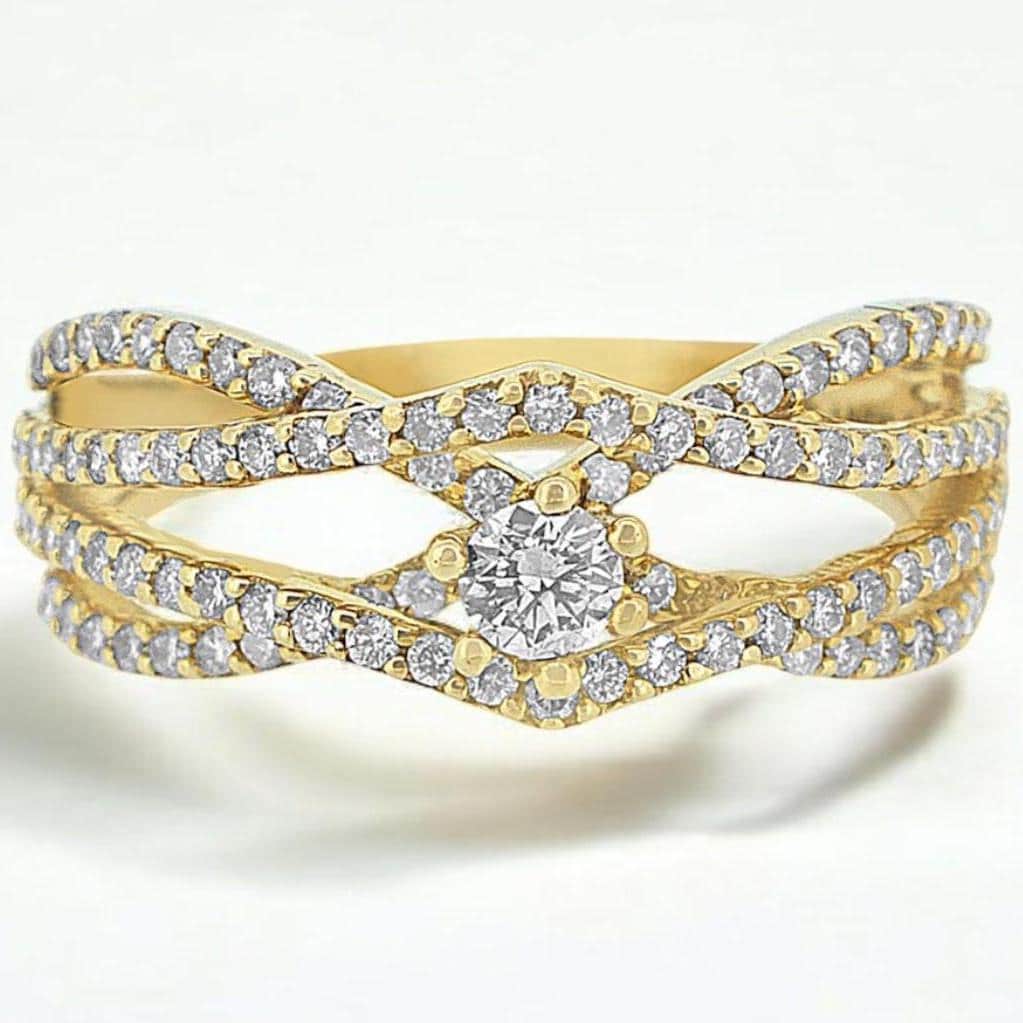 Criss Cross Solitaire Engagement Ring, 14k Solid Gold, Natural Diamonds, Twisted Band Statement Ring, Wedding Bridal Ring, Gift For Her