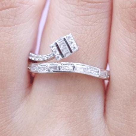 Wrap Diamond Band Ring, Crossover Shank, 14k Solid Gold, Natural Diamonds, Illusion Set Ring, Statement Ring, Gift For Her