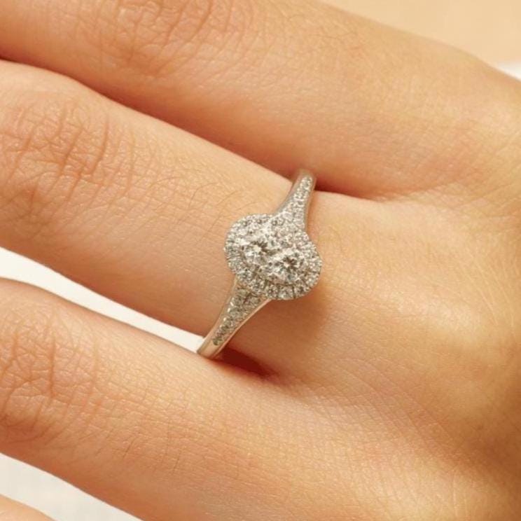 Oval Halo Diamond  Ring, 14k Solid Gold, Natural Diamonds, Engagement Bridal Ring, Cluster Statement Promise Ring, Gift For Her
