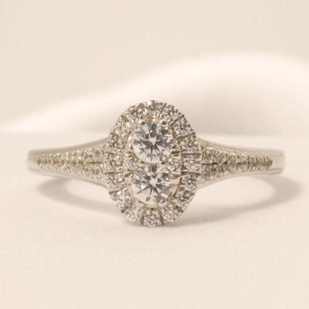 Oval Halo Diamond  Ring, 14k Solid Gold, Natural Diamonds, Engagement Bridal Ring, Cluster Statement Promise Ring, Gift For Her