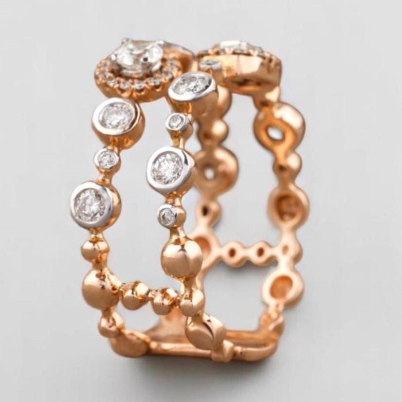 Round & Baguette Halo Natural Diamonds Ring: 14k Solid Gold Double Band Bezel Eternity Jewellery, Certified Jewelry