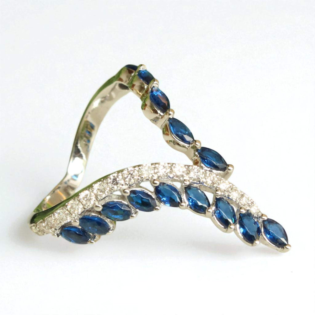 Blue Sapphire Diamond Ring In 14k Solid Gold, Birthstone Ring With Natural Diamonds, Gift for Women, Gemstone Jewelry Gift For Her