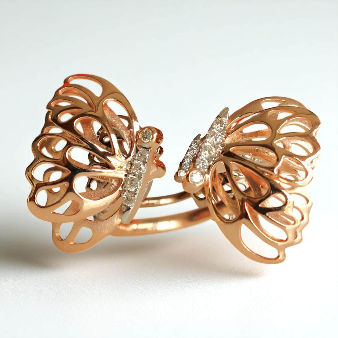Butterfly Diamond Ring In 14K Solid Gold, Filigree Ring With Natural Diamonds, Gift For Her