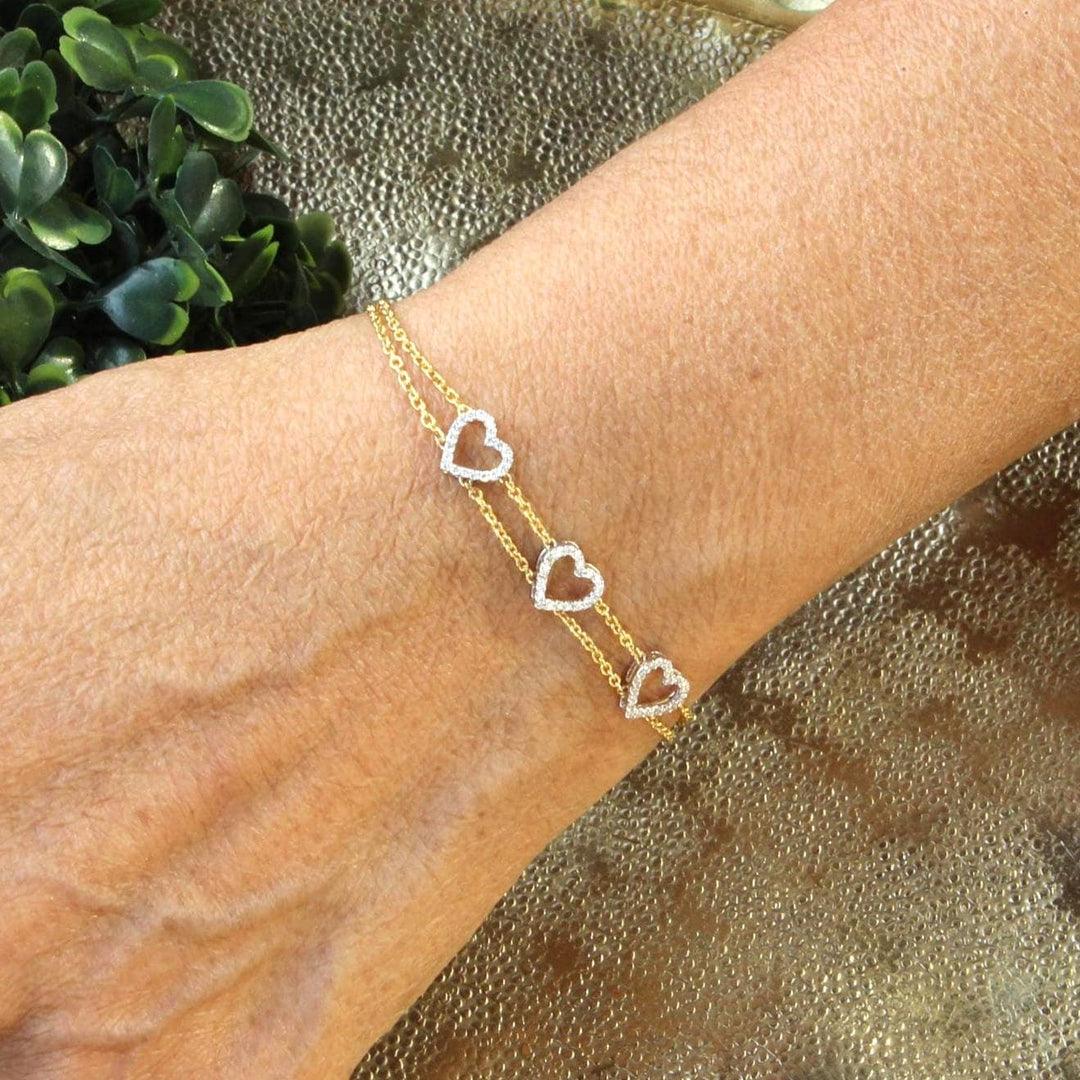Heart Natural Diamond Stackable Bracelet, 14k Solid Gold Love Everyday Jewellery, Certified Jewelry