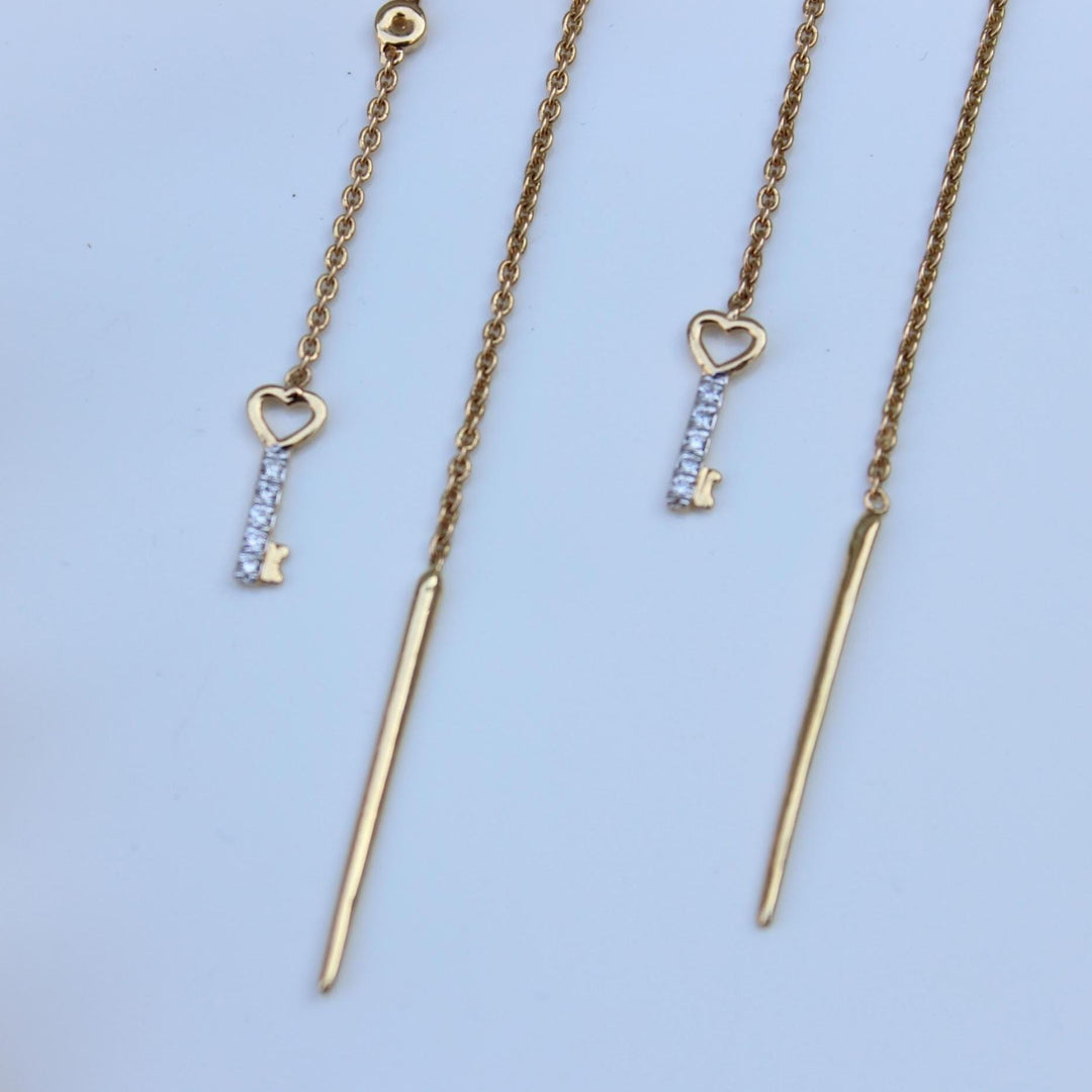 Lock And Key Thread Diamond Earrings, Dangle Diamond Earrings, 14k Solid Gold, Natural Diamonds, , Minimalist Earrings Gift For Her