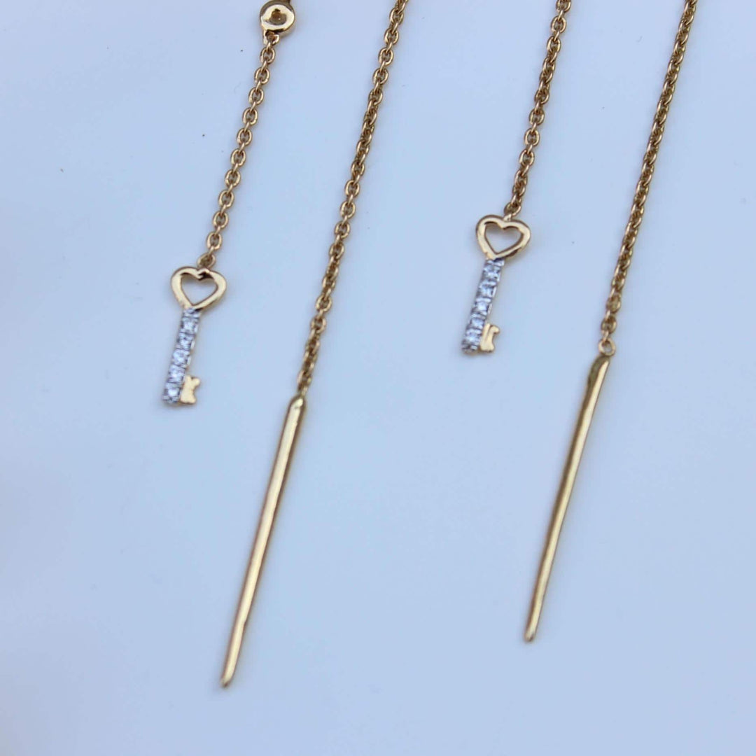 Lock And Key Thread Diamond Earrings, Dangle Diamond Earrings, 14k Solid Gold, Natural Diamonds, , Minimalist Earrings Gift For Her