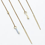 Load image into Gallery viewer, Lock And Key Thread Diamond Earrings, Dangle Diamond Earrings, 14k Solid Gold, Natural Diamonds, , Minimalist Earrings Gift For Her
