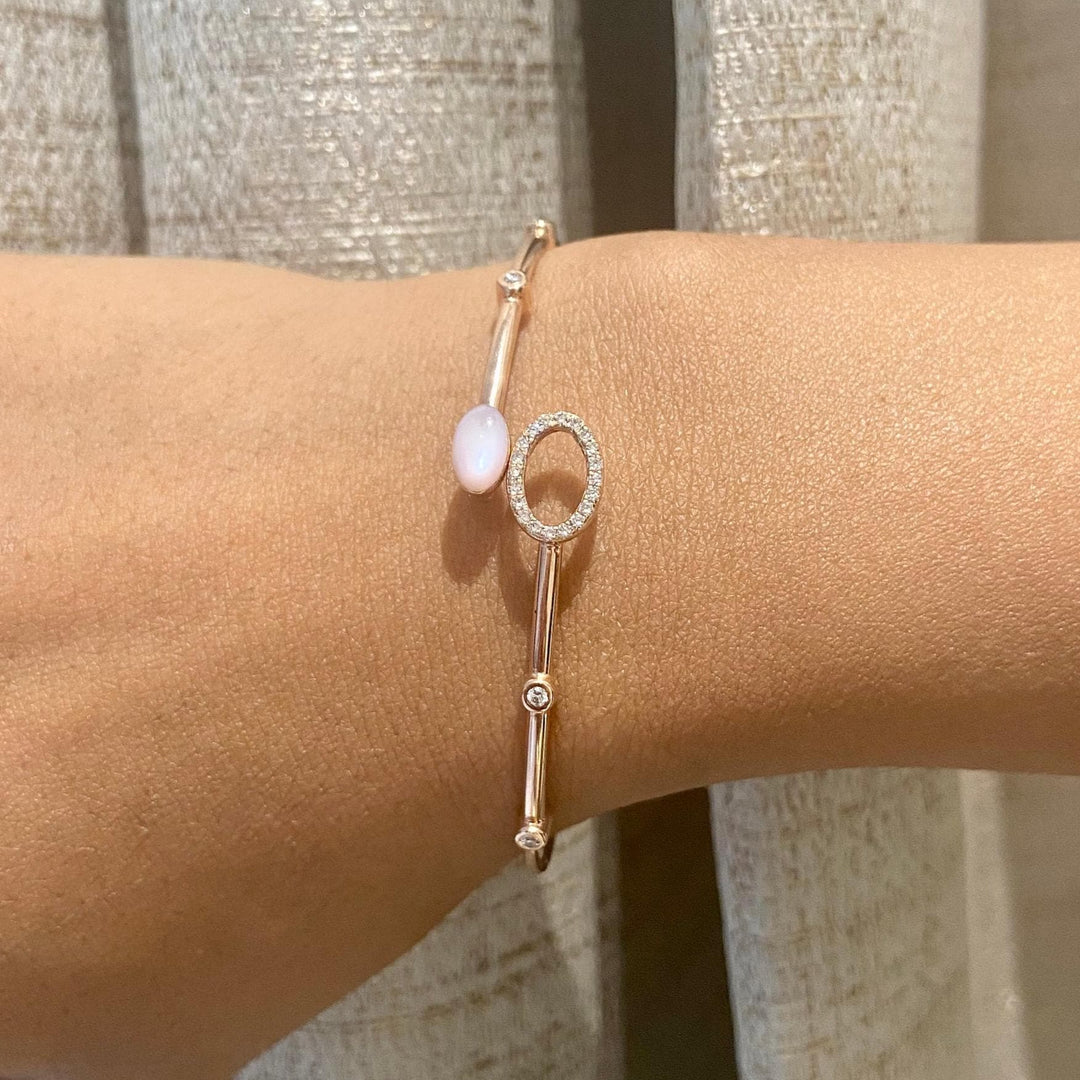 Ellipse Dual Styling Diamond Bracelet, 14k Solid Gold, Natural Diamonds, Mother Of Pearl, Gift For Her