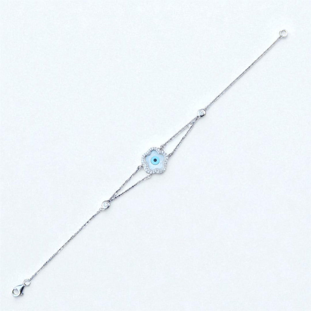 Evil Eye Charm Diamond Bracelet, Evil Eye Stone, 14k Solid Gold, Natural Diamonds, , Protection Jewelry Gift For Her