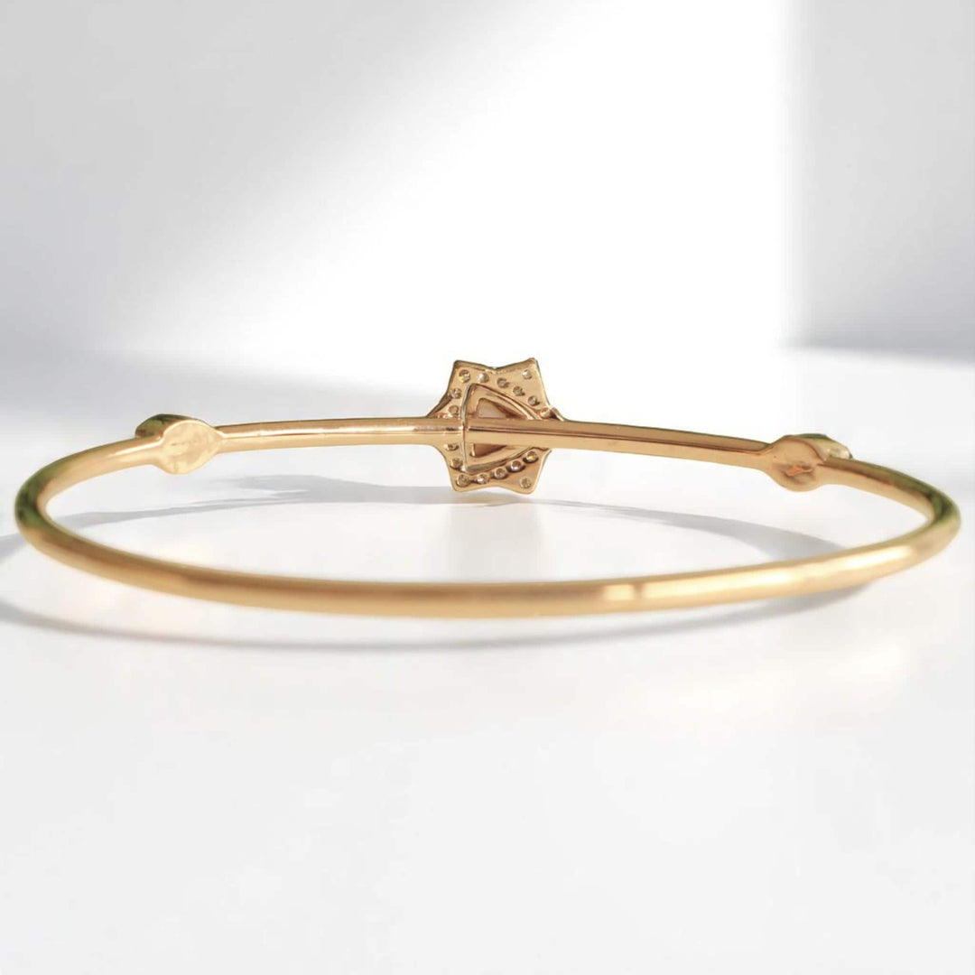 Star Triangle Natural Diamond Bracelet: 14k Solid Gold Mother Of Pearl Dual Styling Cuff Bangle, Statement Jewellery, Certified Jewelry