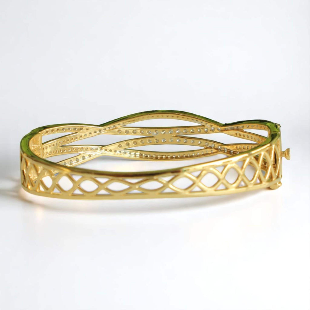 Wavy Criss Cross Diamond Bangle Bracelet, 14k Solid Gold, Natural Diamonds, Lattice Statement Bracelet, Stackable Jewelry