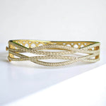 Load image into Gallery viewer, Wavy Criss Cross Diamond Bangle Bracelet, 14k Solid Gold, Natural Diamonds, Lattice Statement Bracelet, Stackable Jewelry
