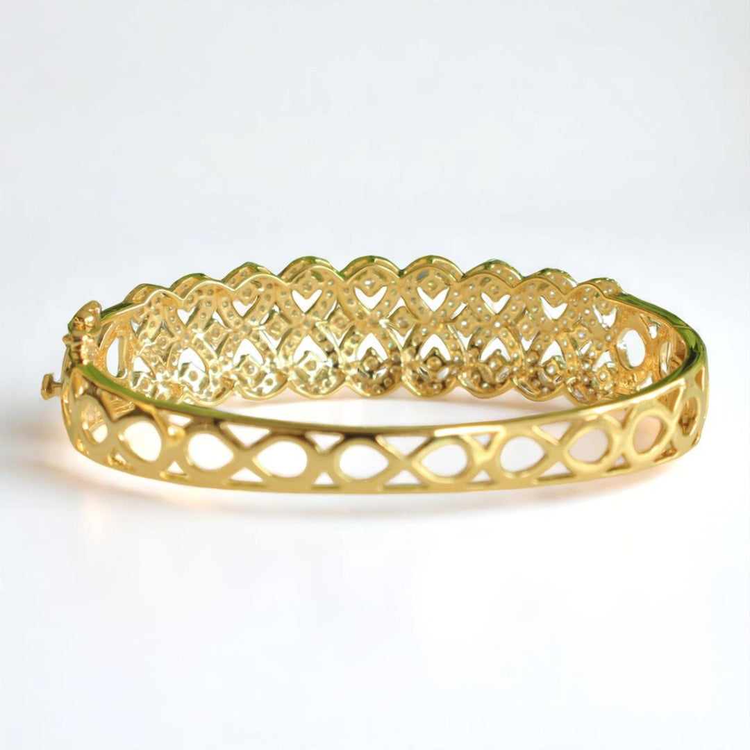 Infinity Natural Diamond Wide Bridal Bangle Bracelet: 14k Solid Gold Cluster Wedding Jewellery, Certified Jewelry