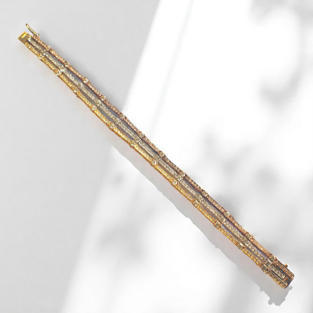 Trinity Diamond Tennis Bracelet, 14k Solid Gold, Natural Diamonds, Stacking Statement Bracelet, Three Tone Bracelet, Eternity Bracelet