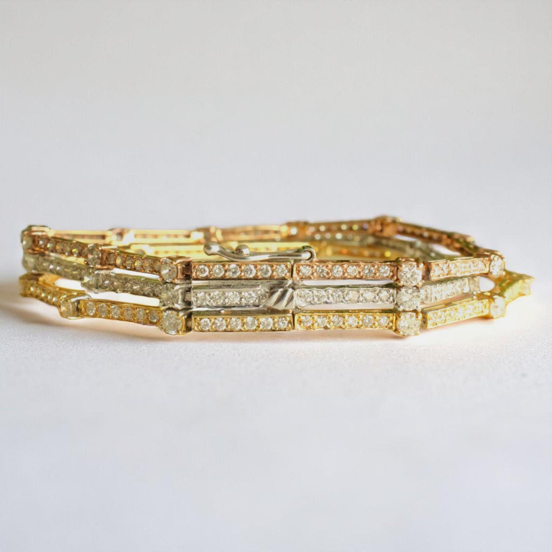 Trinity Diamond Tennis Bracelet, 14k Solid Gold, Natural Diamonds, Stacking Statement Bracelet, Three Tone Bracelet, Eternity Bracelet