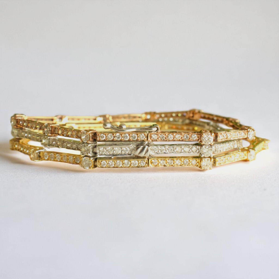 Trinity Diamond Tennis Bracelet, 14k Solid Gold, Natural Diamonds, Stacking Statement Bracelet, Three Tone Bracelet, Eternity Bracelet