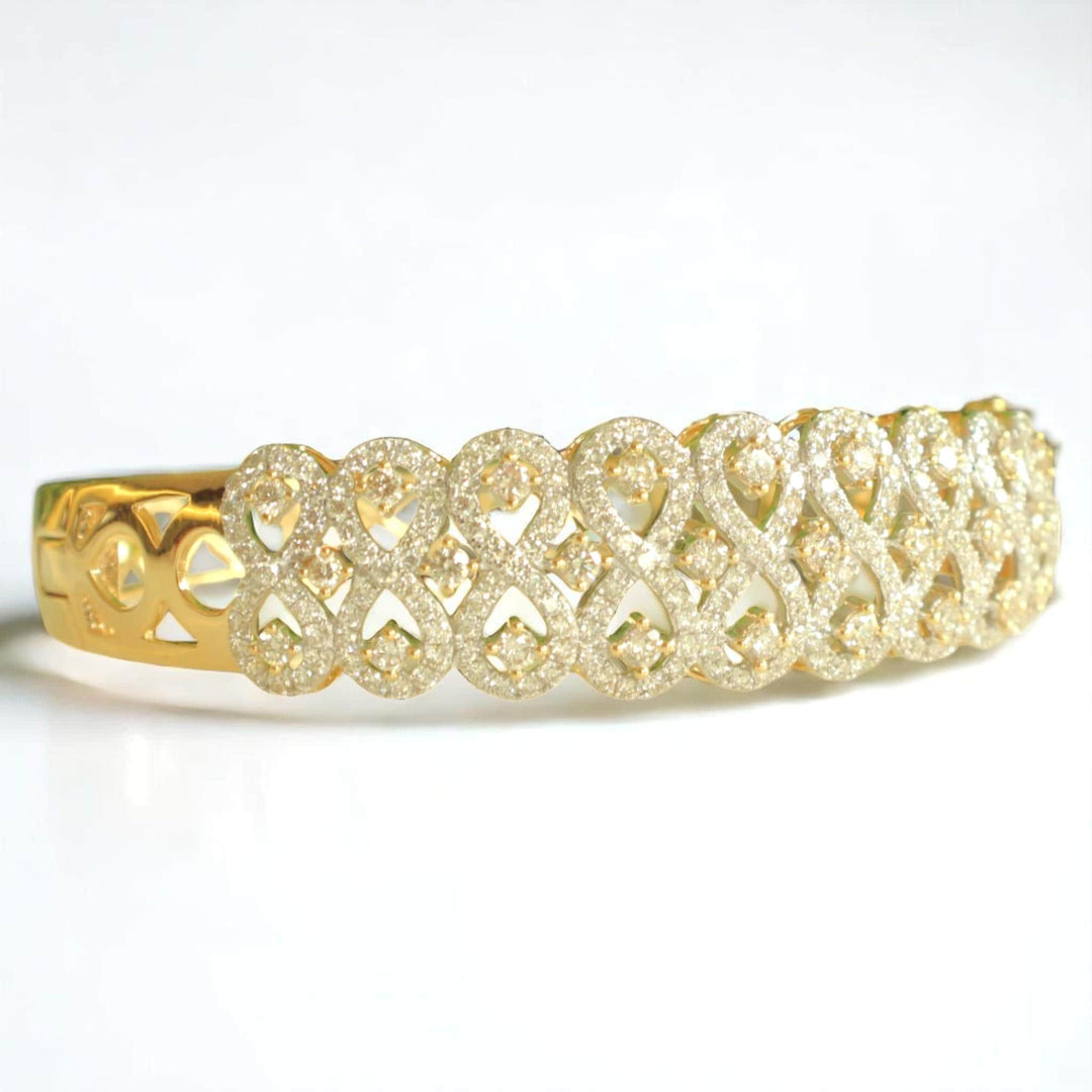 Infinity Diamond Bracelet, 14k Solid Gold, Natural Diamonds, Cluster Statement Jewelry, Bridal Wedding Jewelry, Wide Bangle Bracelet