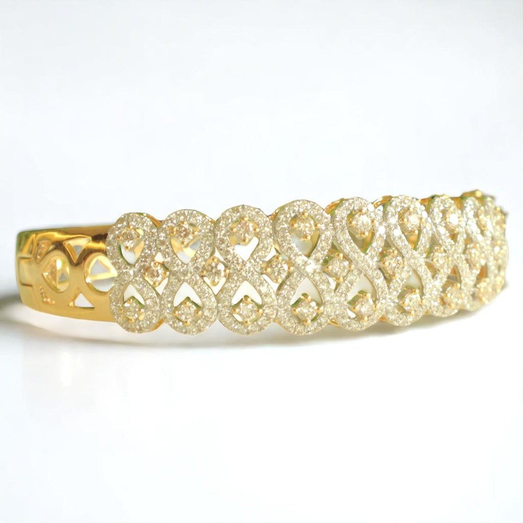 Infinity Diamond Bracelet, 14k Solid Gold, Natural Diamonds, Cluster Statement Jewelry, Bridal Wedding Jewelry, Wide Bangle Bracelet