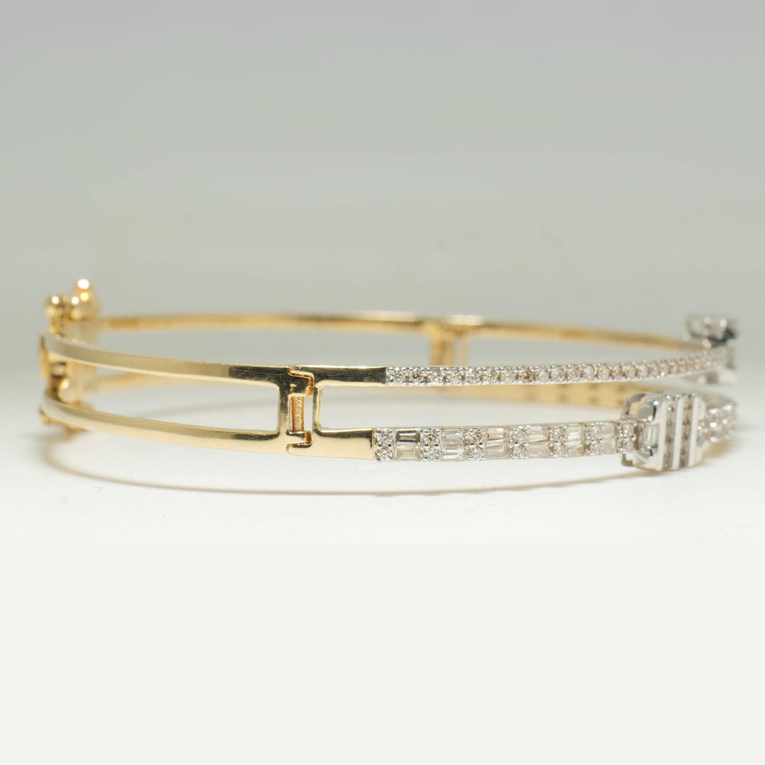 Baguette & Round Diamond Cuff Bracelet, 14k Solid Gold, Natural Diamonds, Cluster Illusion Bracelet, Statement Jewelry, Stackable Bangle
