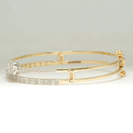 Load image into Gallery viewer, Baguette &amp; Round Natural Diamond Cuff Bracelet: 14k Solid Gold Cluster Illusion Jewelry, IGI Certified, Ready To Ship
