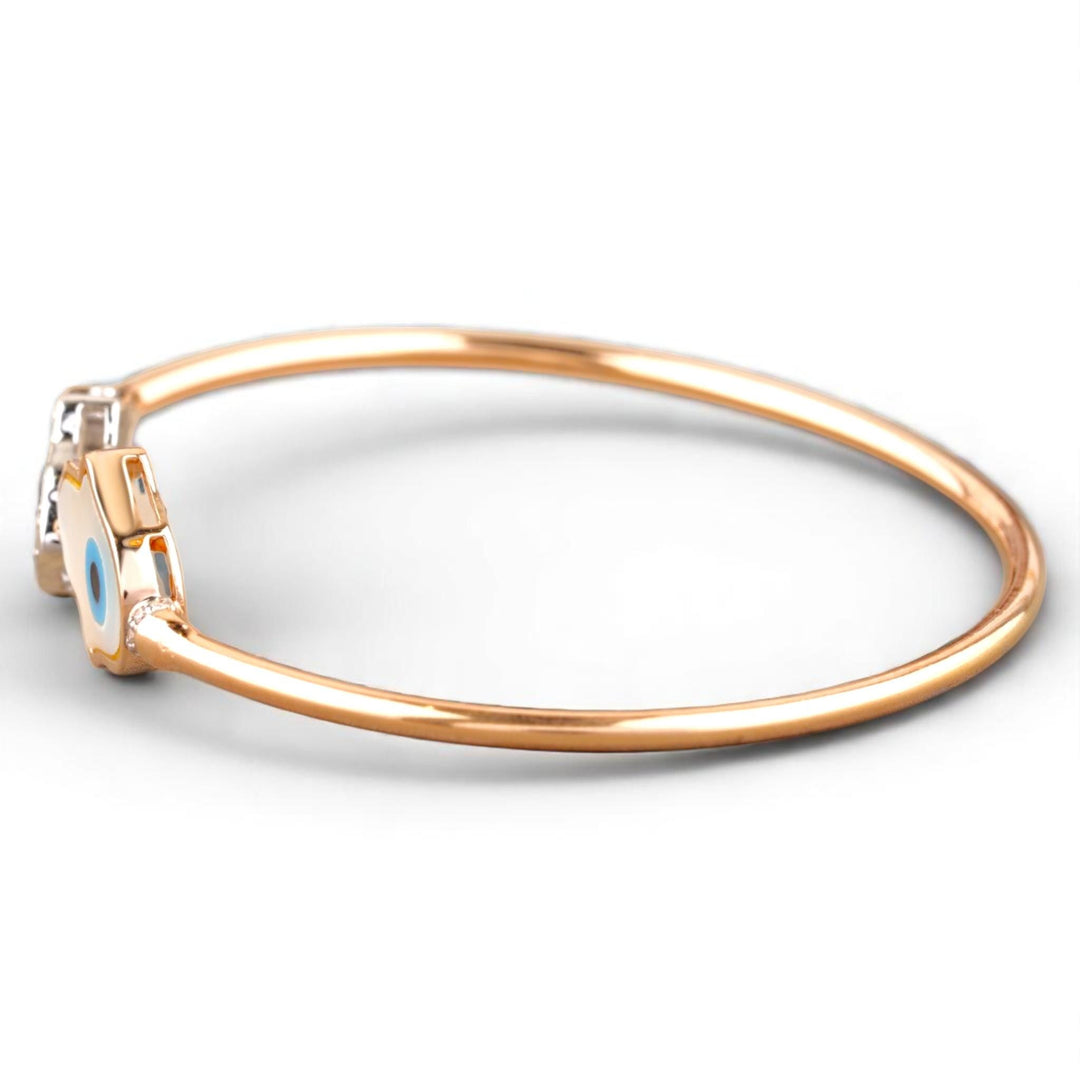 Hamsa Evil Eye Cuff Bracelet, 14k Solid Gold, Natural Diamonds, Open Cuff Bracelet, Mother of Pearl Jewelry, Stackable Minimalistic Bracelet