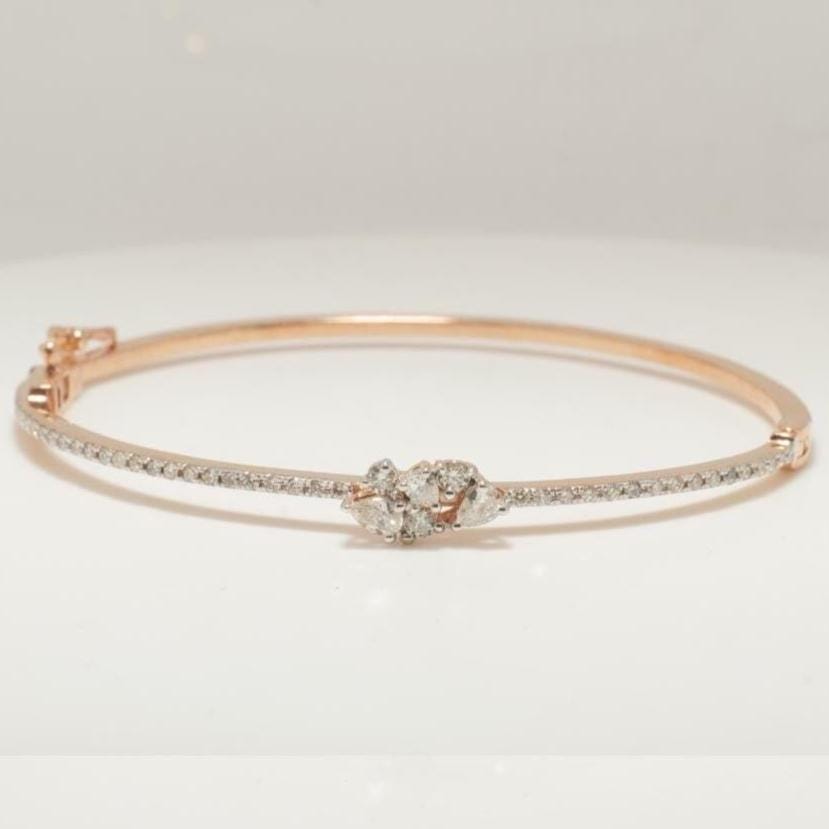Marquise Cluster Diamond Bracelet, 14k Solid Gold,  Natural Diamonds, Stackable Minimalistic Bangle, Statement Jewelry