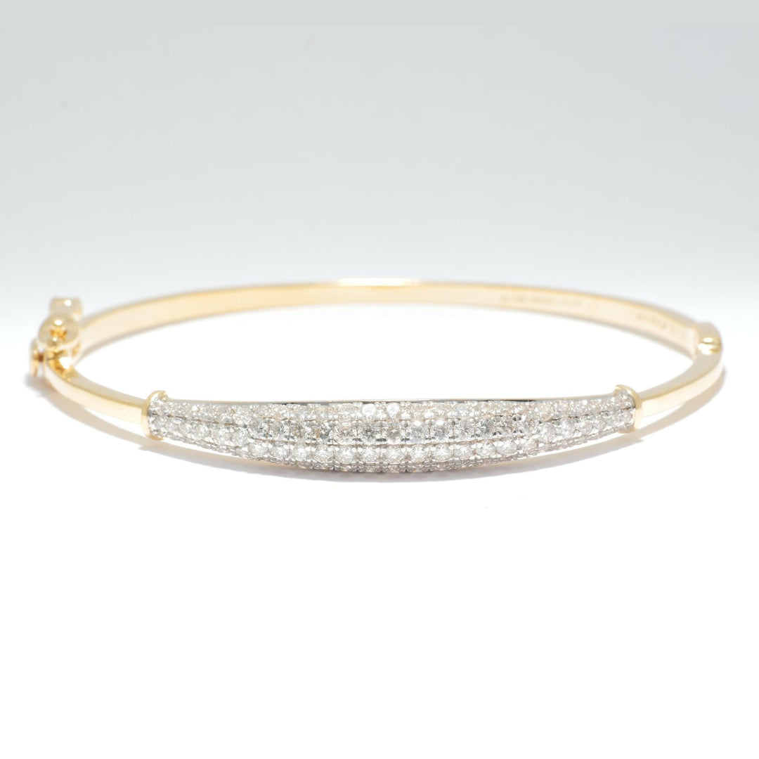 Pavé Diamond Bar Bangle Bracelet, 14k Solid Gold, Natural Diamonds, Sleek Minimalistic Jewelry, Statement Stackable Bangle