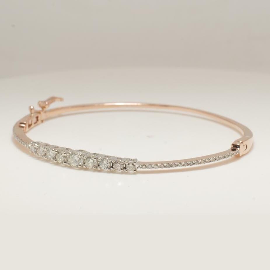 Solitaire Diamond Cuff Bracelet, 14k Solid Gold, Natural Diamonds, Stackable Bangle Bracelet, Minimalist Statement Jewelry