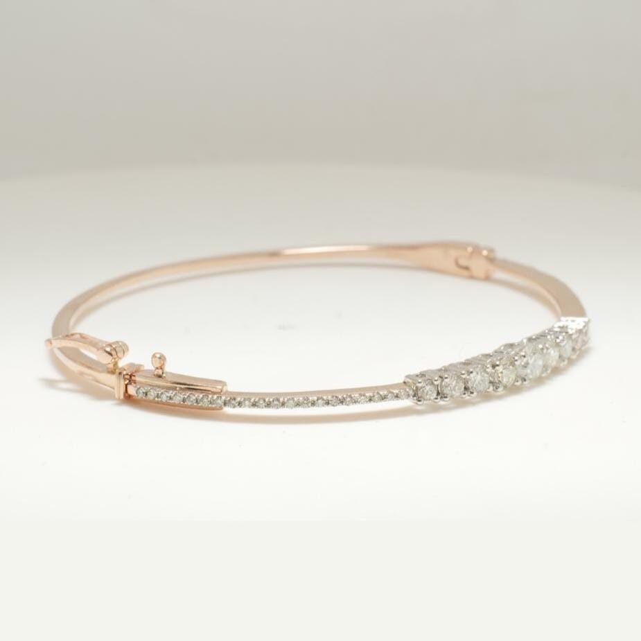 Solitaire Diamond Cuff Bracelet, 14k Solid Gold, Natural Diamonds, Stackable Bangle Bracelet, Minimalist Statement Jewelry