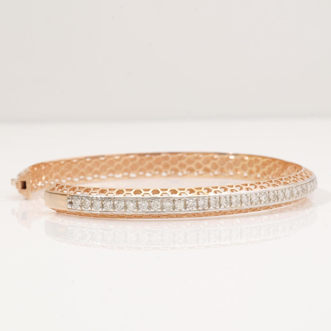 Filigree Natural Diamond Channel Bangle Bracelet: 14k Solid Gold Wedding Statement Jewelry, HRD Certified, Ready To Ship