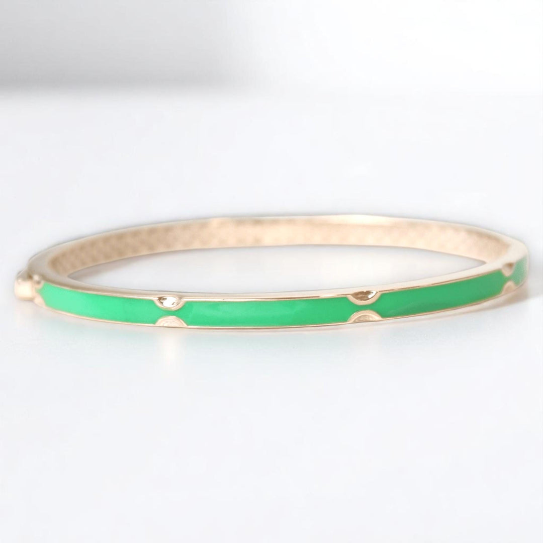 Green Enamel Natural Diamond Bracelet: 14k Solid Gold Minimalistic Bangle Jewellery, Certified Jewelry
