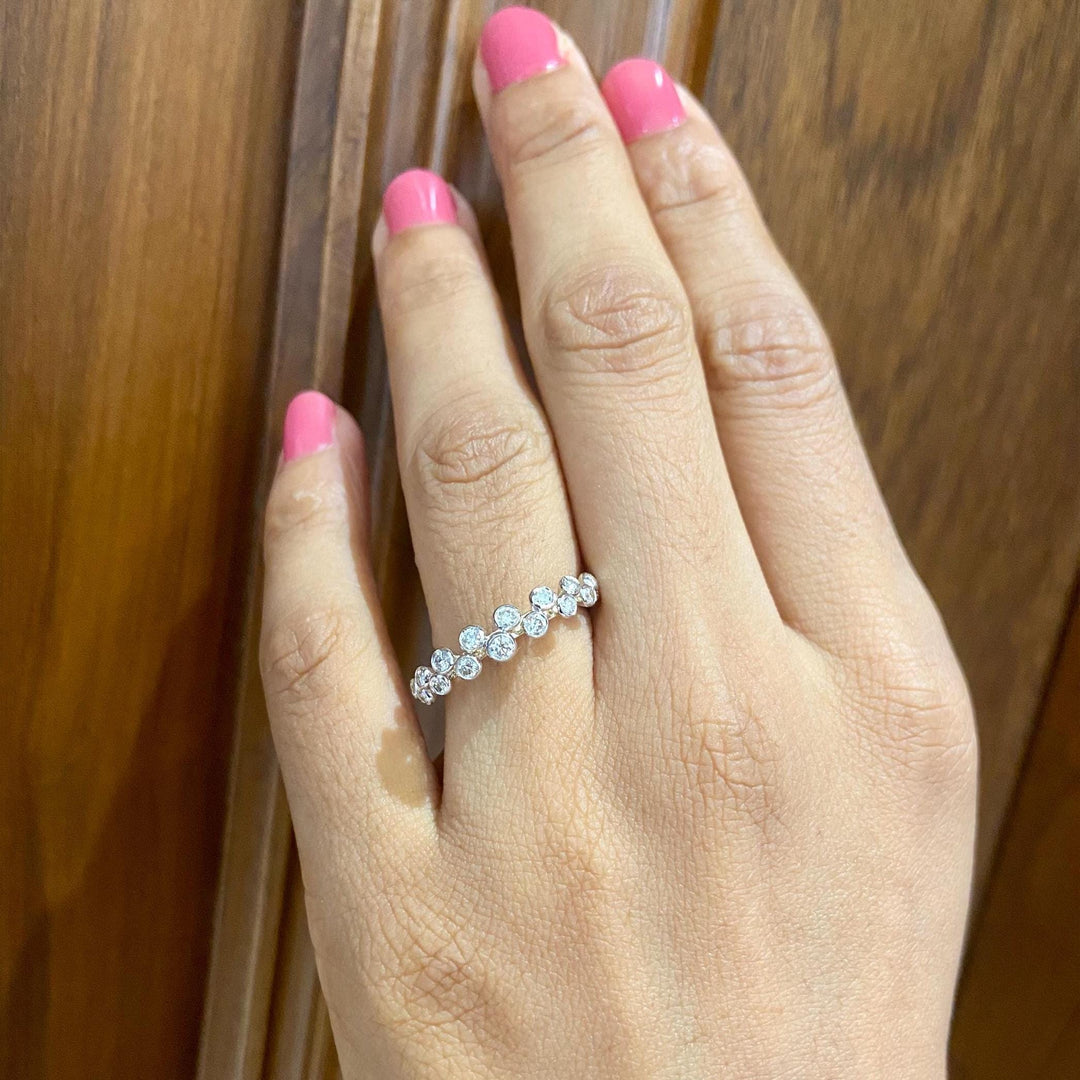 Half Eternity Diamond Band Ring, 14K Solid Gold, Natural Diamonds, Bezel Setting, Gift For Her