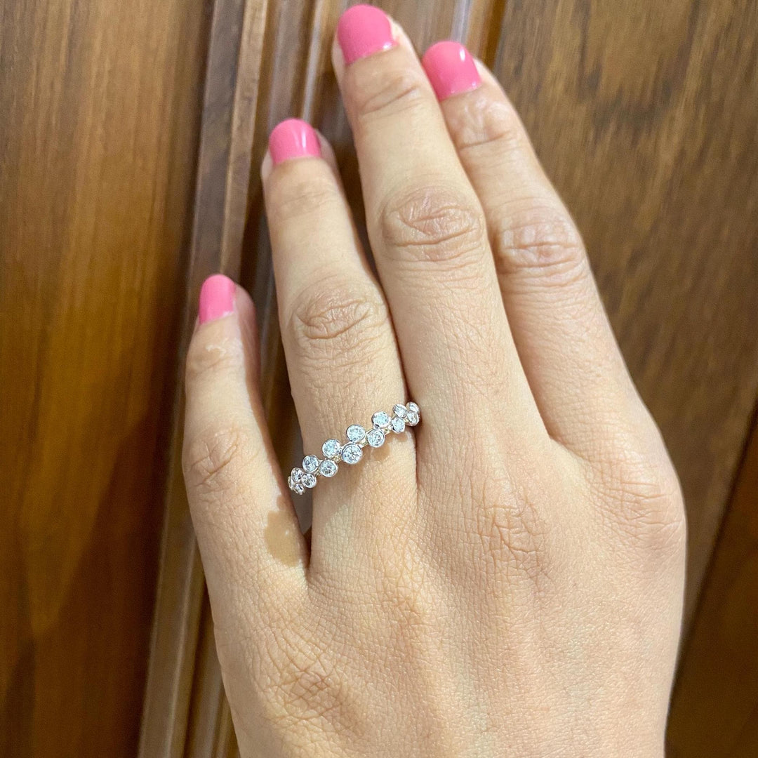 Half Eternity Diamond Band Ring, 14K Solid Gold, Natural Diamonds, Bezel Setting, Gift For Her