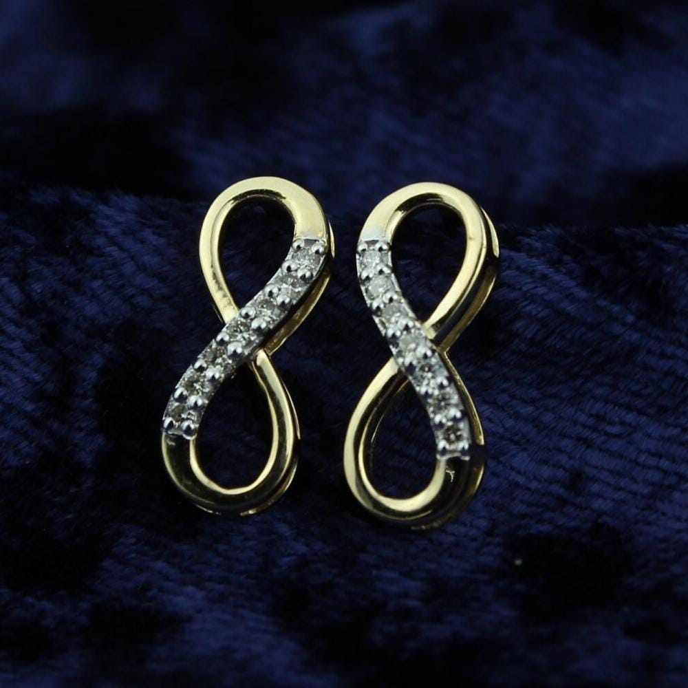 Infinity Stud Diamond Earrings, Natural Diamonds, 14k Solid Gold, , Everyday Wear Minimalist Jewelry Gift For Her