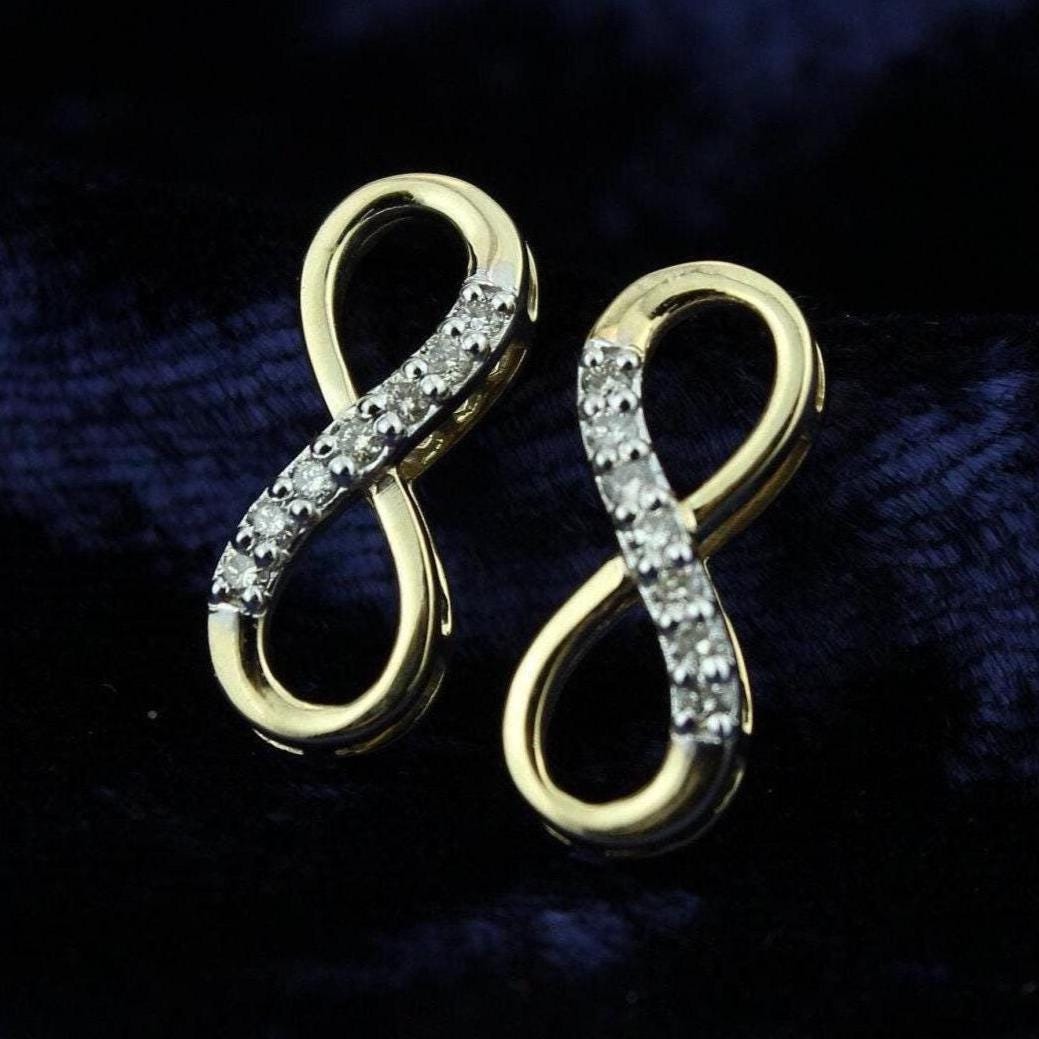 Infinity Stud Diamond Earrings, Natural Diamonds, 14k Solid Gold, , Everyday Wear Minimalist Jewelry Gift For Her