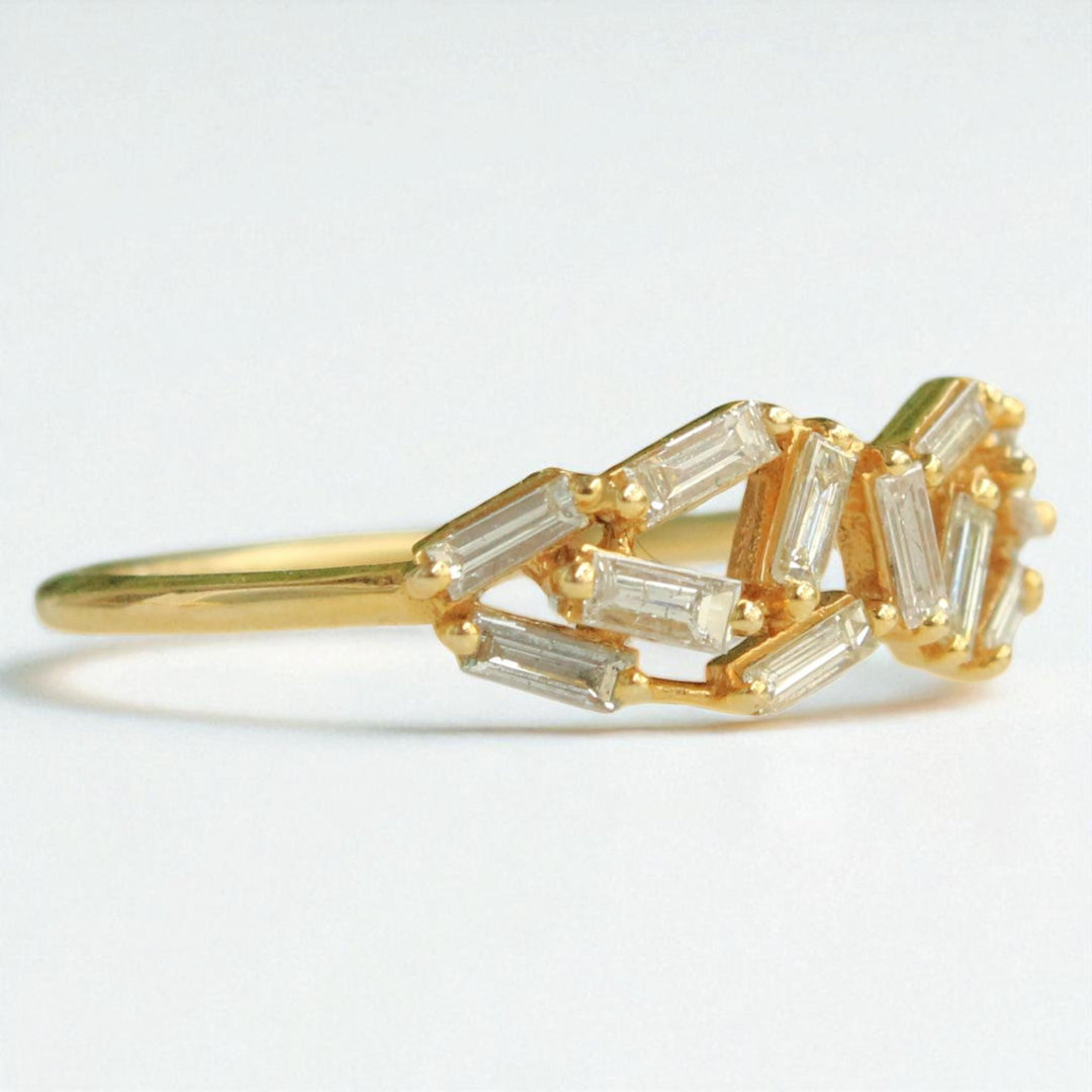 Baguette Natural Diamond Ring: 14k Solid Gold Everyday Jewellery, Certified Jewelry