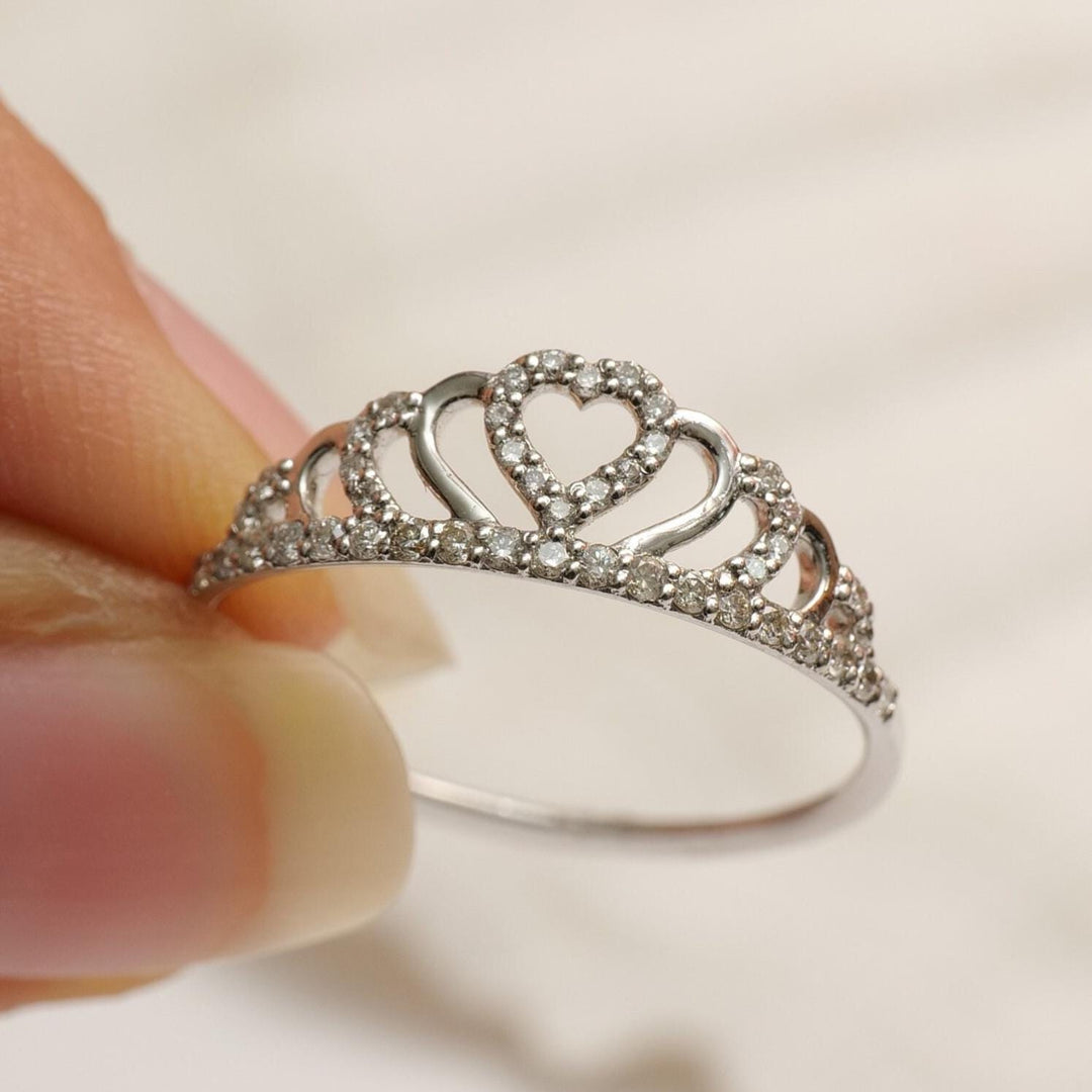 Crown Heart Diamond Ring, 14k Solid Gold, Natural Diamonds, Promise Ring, Everyday Jewelry, Stackable Ring, Gift For Her