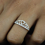 Load image into Gallery viewer, Crown Heart Diamond Ring, 14k Solid Gold, Natural Diamonds, Promise Ring, Everyday Jewelry, Stackable Ring, Gift For Her
