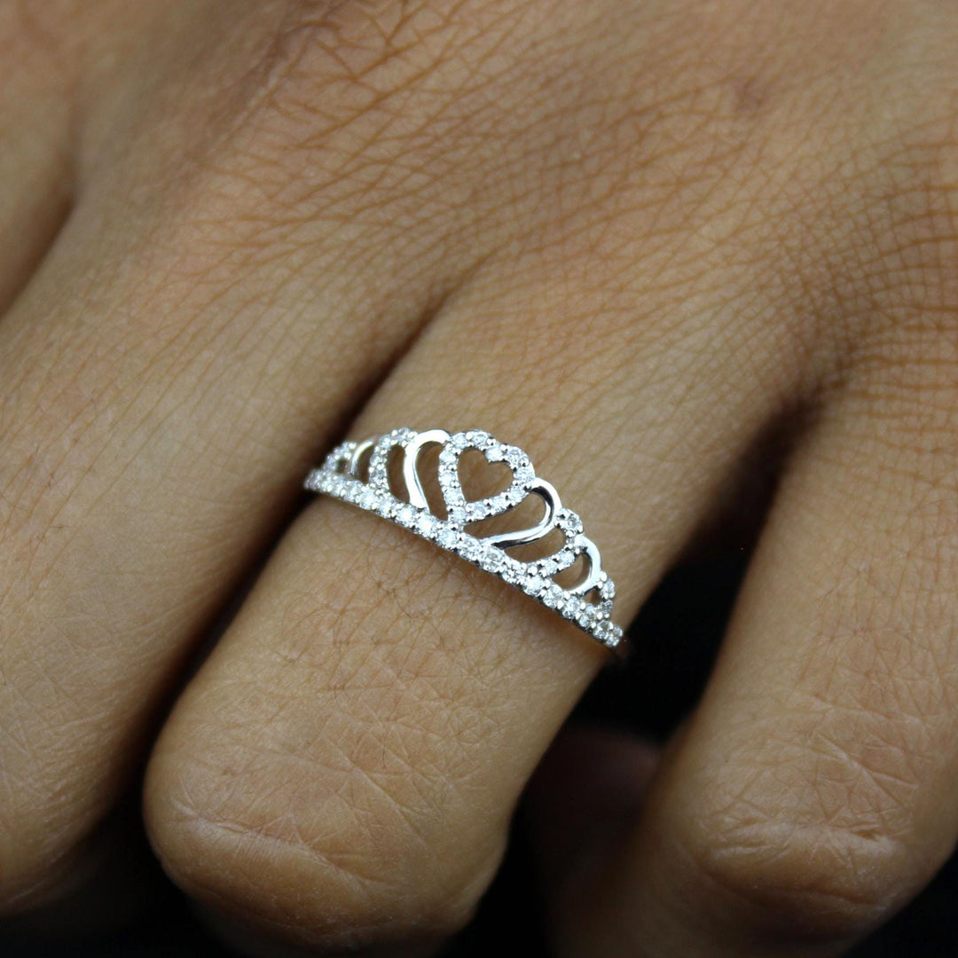 Crown Heart Diamond Ring, 14k Solid Gold, Natural Diamonds, Promise Ring, Everyday Jewelry, Stackable Ring, Gift For Her