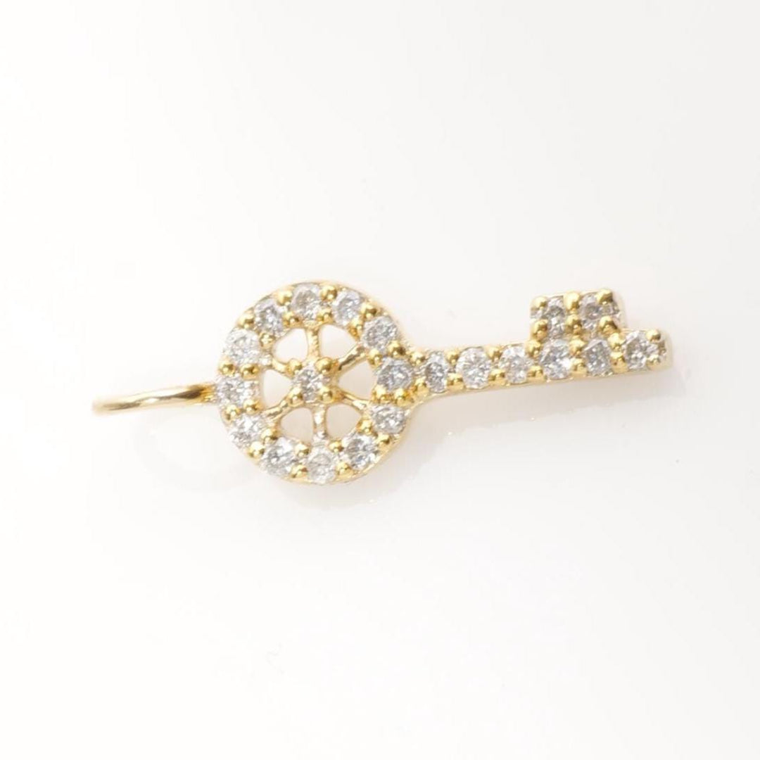 Key Natural Diamond Charm Pendant: 14k Solid Gold Tiny Stackable Necklace, Certified Jewelry, Ready To Ship