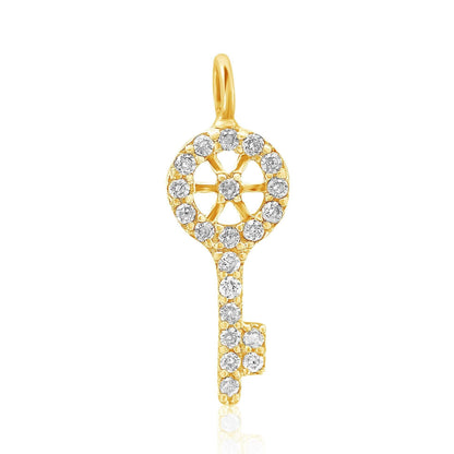 Key Natural Diamond Charm Pendant: 14k Solid Gold Tiny Stackable Necklace, Certified Jewelry, Ready To Ship