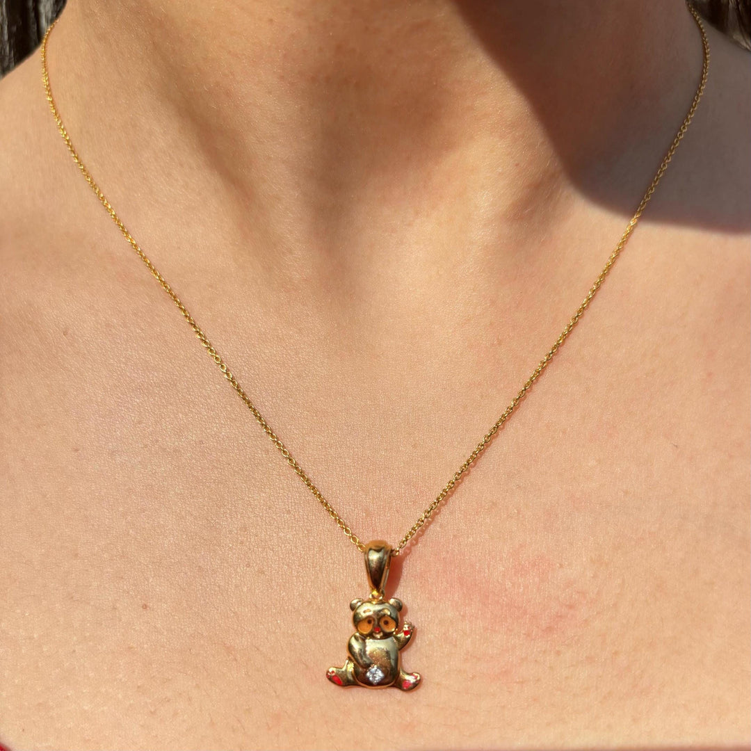 Panda Charm Diamond Pendant, 14k Solid Gold, Natural Diamonds, Animal Jewelry, Gift For Her
