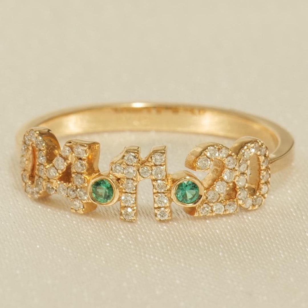 Persaonalized Date Diamond Ring , 14k Solid Gold Ring Statement Ring , Natural Diamonds , Gift For Her