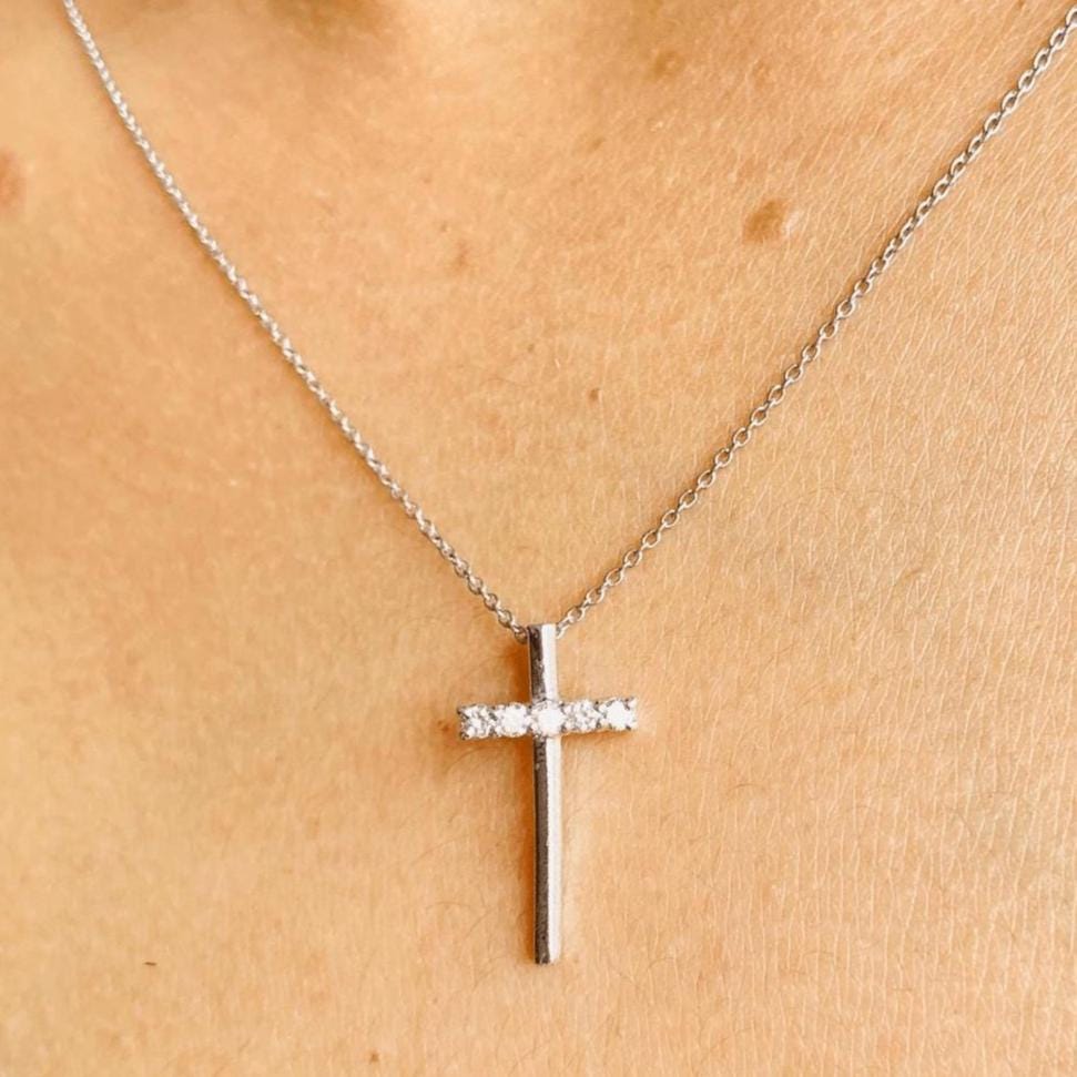 Diamond Cross Pendant, 14k Solid Gold, Natural Diamonds, Religious Jewelry With Adjustable Chain, Everyday Faith Necklace