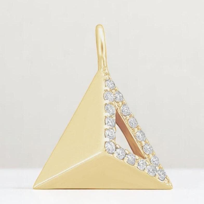 Pyramid Diamond Charm Pendant, 14k Solid Gold, Natural Diamonds, Geometric Triangle Charm, Stackable Jewelry With Adjustable Chain