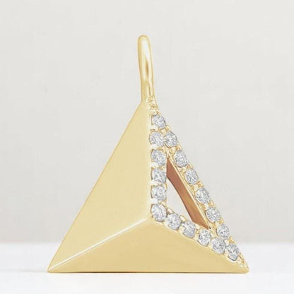 Pyramid Natural Diamond Charm Pendant: 14k Solid Gold Geometric Triangle Stackable Jewellery, Certified Jewelry