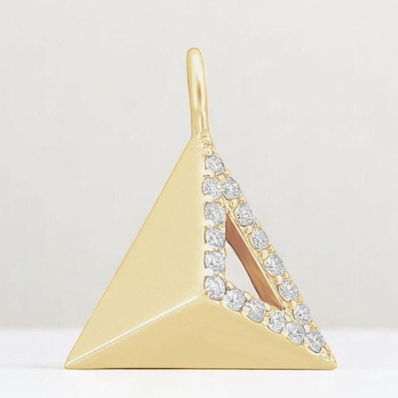 Pyramid Diamond Charm Pendant, 14k Solid Gold, Natural Diamonds, Geometric Triangle Charm, Stackable Jewelry With Adjustable Chain