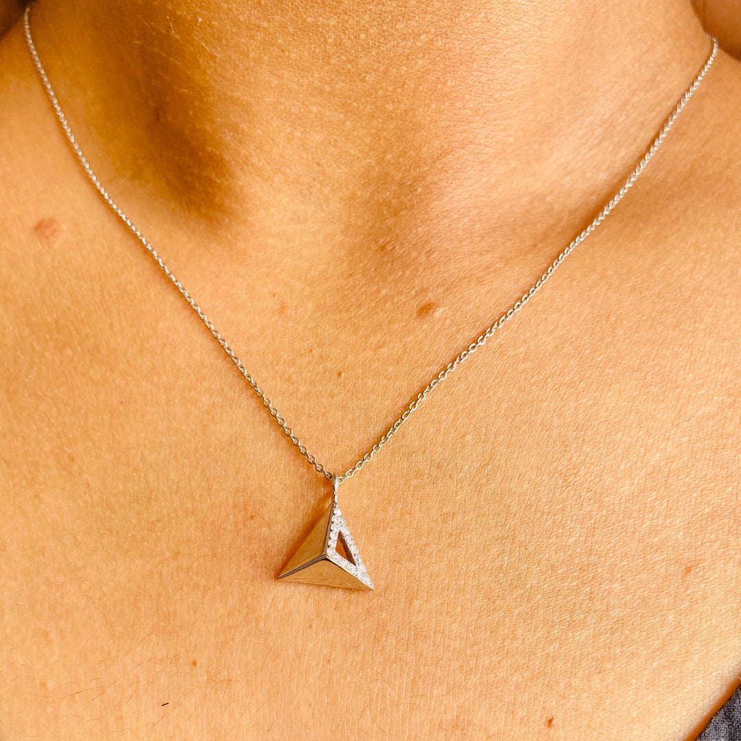Pyramid Diamond Charm Pendant, 14k Solid Gold, Natural Diamonds, Geometric Triangle Charm, Stackable Jewelry With Adjustable Chain