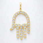 Load image into Gallery viewer, Hamsa Hand Diamond Charm Pendant, 14k Solid Gold, Natural Diamonds, Everyday Protection Bracelet, Minimalist Necklace, Stackable Jewelry
