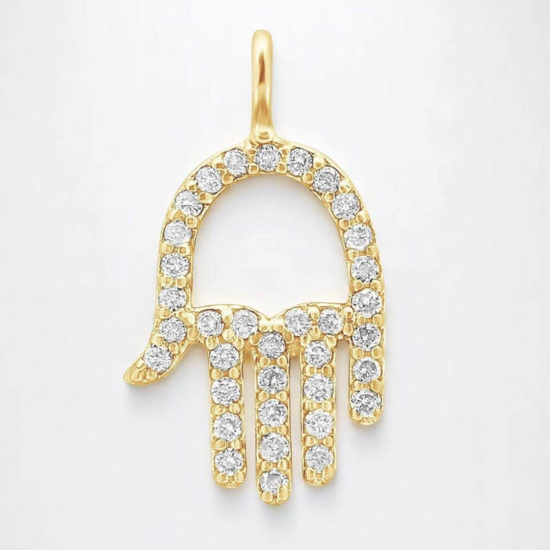 Hamsa Hand Diamond Charm Pendant, 14k Solid Gold, Natural Diamonds, Everyday Protection Bracelet, Minimalist Necklace, Stackable Jewelry